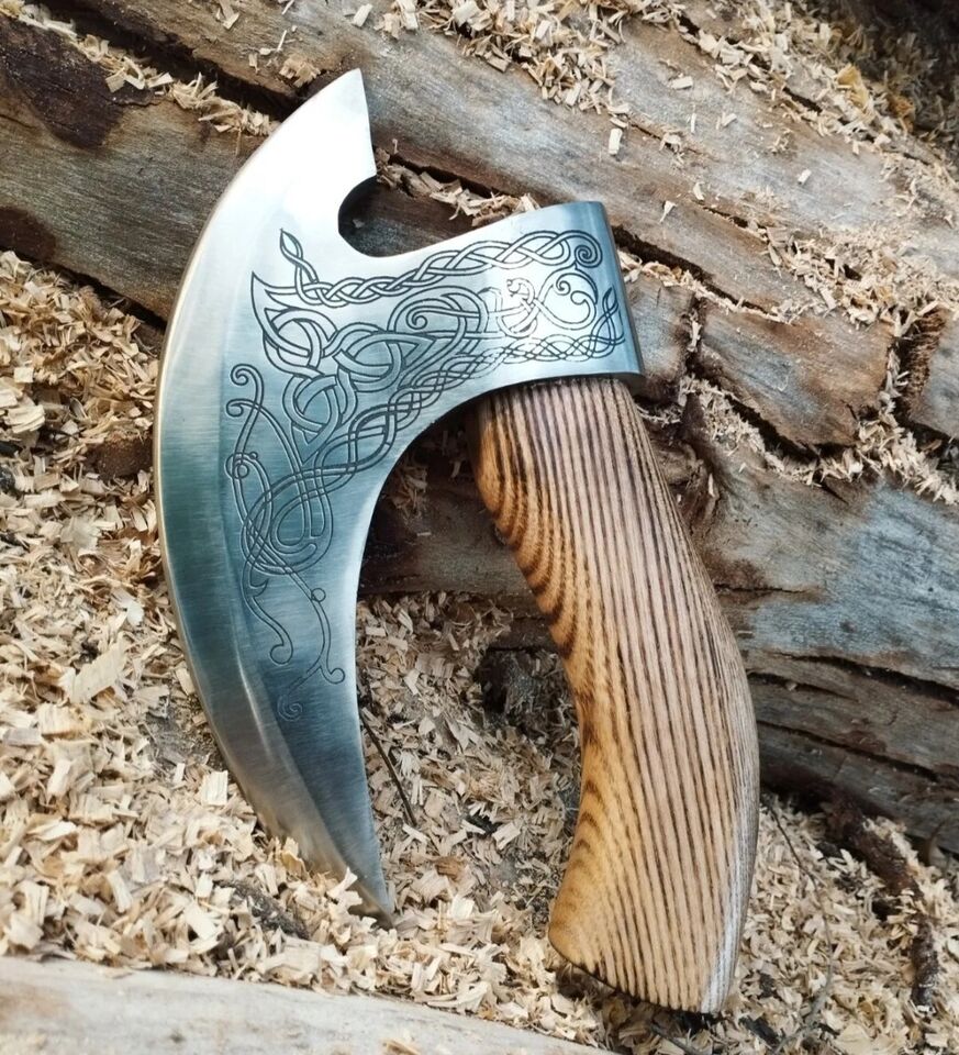 CHRISTMAS GIFT HANDMADE CARBON STEEL PIZZA CUTTER VIKING HATCHET TOMAHAWK HUNTING AXE