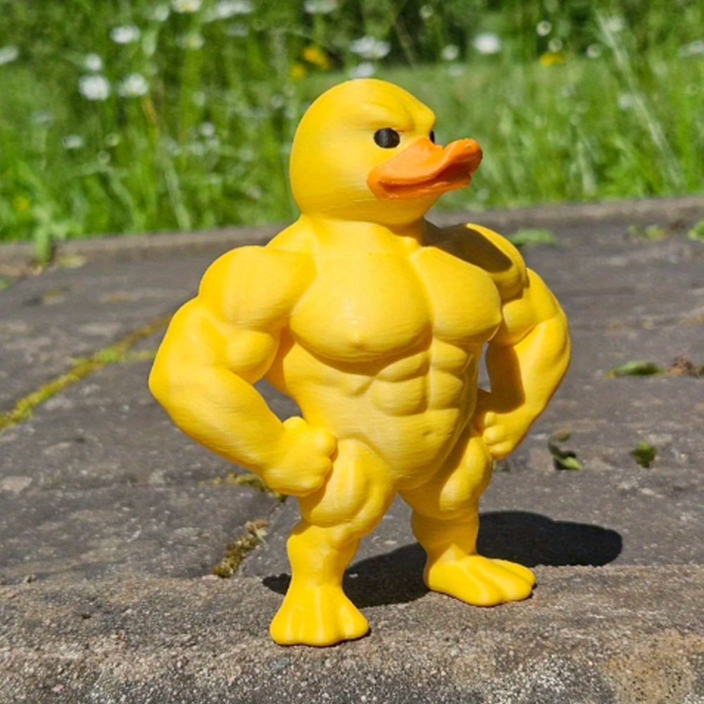 1pc Muscle Duck Statue, Whimsical Figurine, Cute Bookshelf, Desktop Decor, Multifunctional Indoor Outdoor Decoration