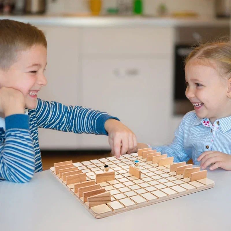 Wooden Chase & Intercept Board Game – Two-Player Parent-Child Puzzle Battle Toy