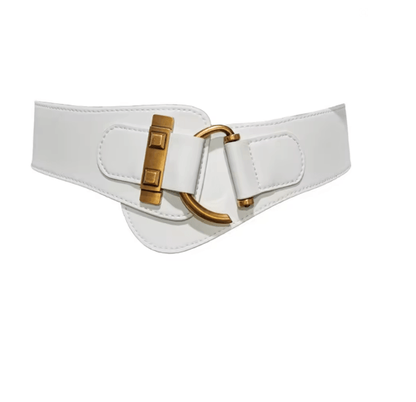 Classic Gold Buckle Leather Belt Adjustable Womens Fashion Waist Belt
