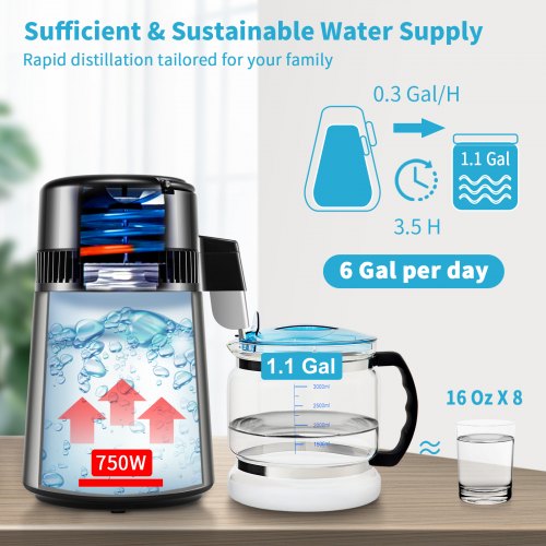Water Distiller, Distilled Water Maker Machine with Timing & Temperature Display, Stainless Steel Countertop Distiller