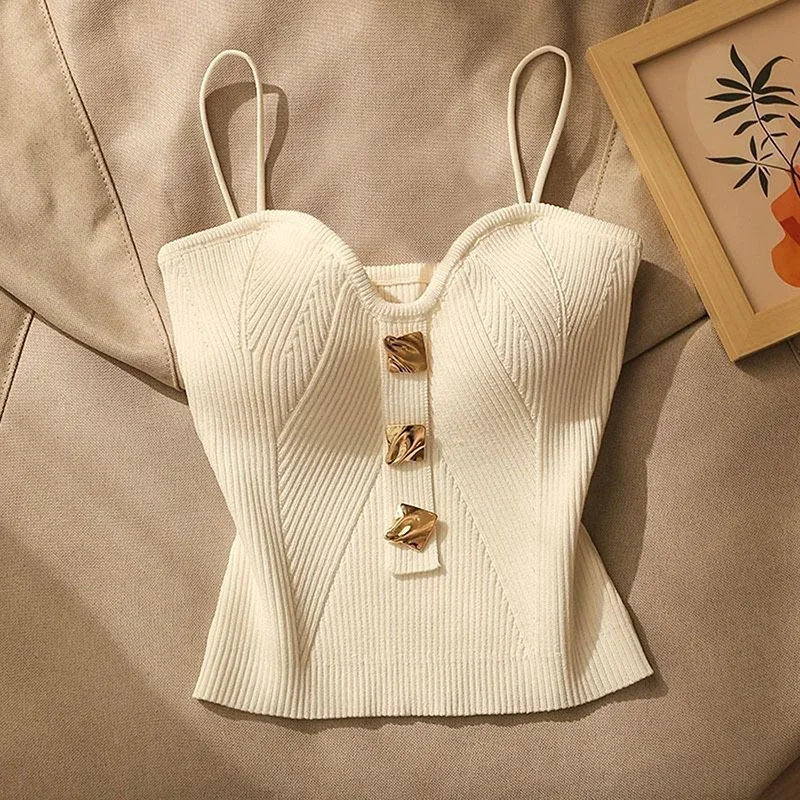 Sexy Beauty Women'S French Style Summer Cross-Knit Suspender Camisole Slim Fit T-Shirt