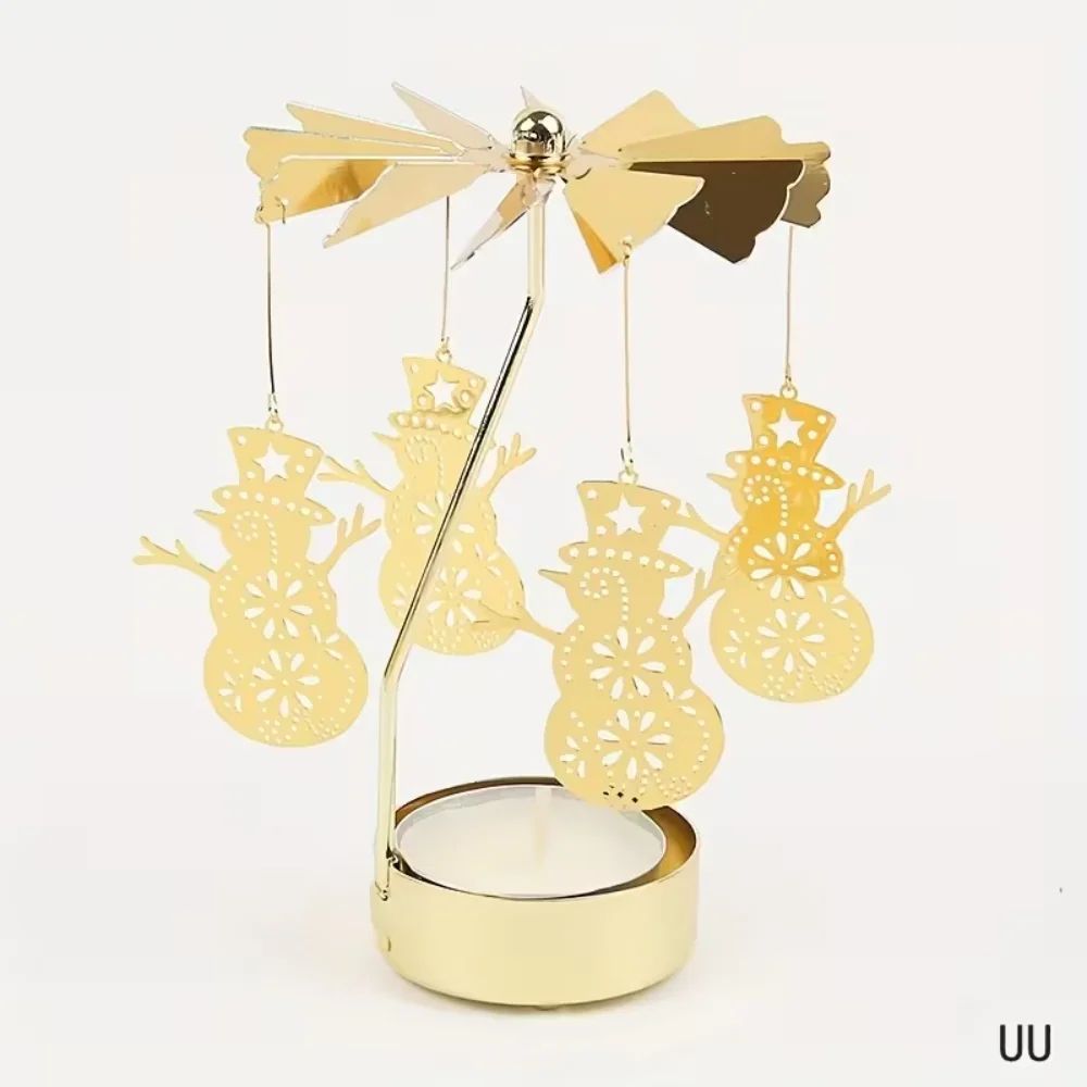 Rotating Christmas Tea Light Candle Holder – Gold Metal Candle Carousel Centerpiece