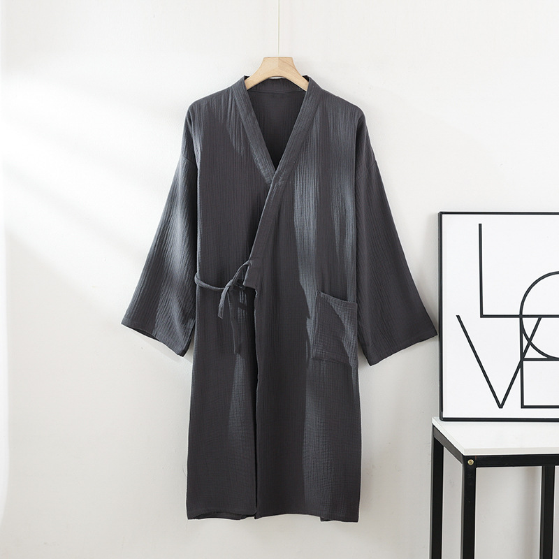 Men's and Women's Kimono Robes, Sleepwear Cotton Yarn Bathrobe, Tied Cardigan Thin Home Clothes, Couple Robes