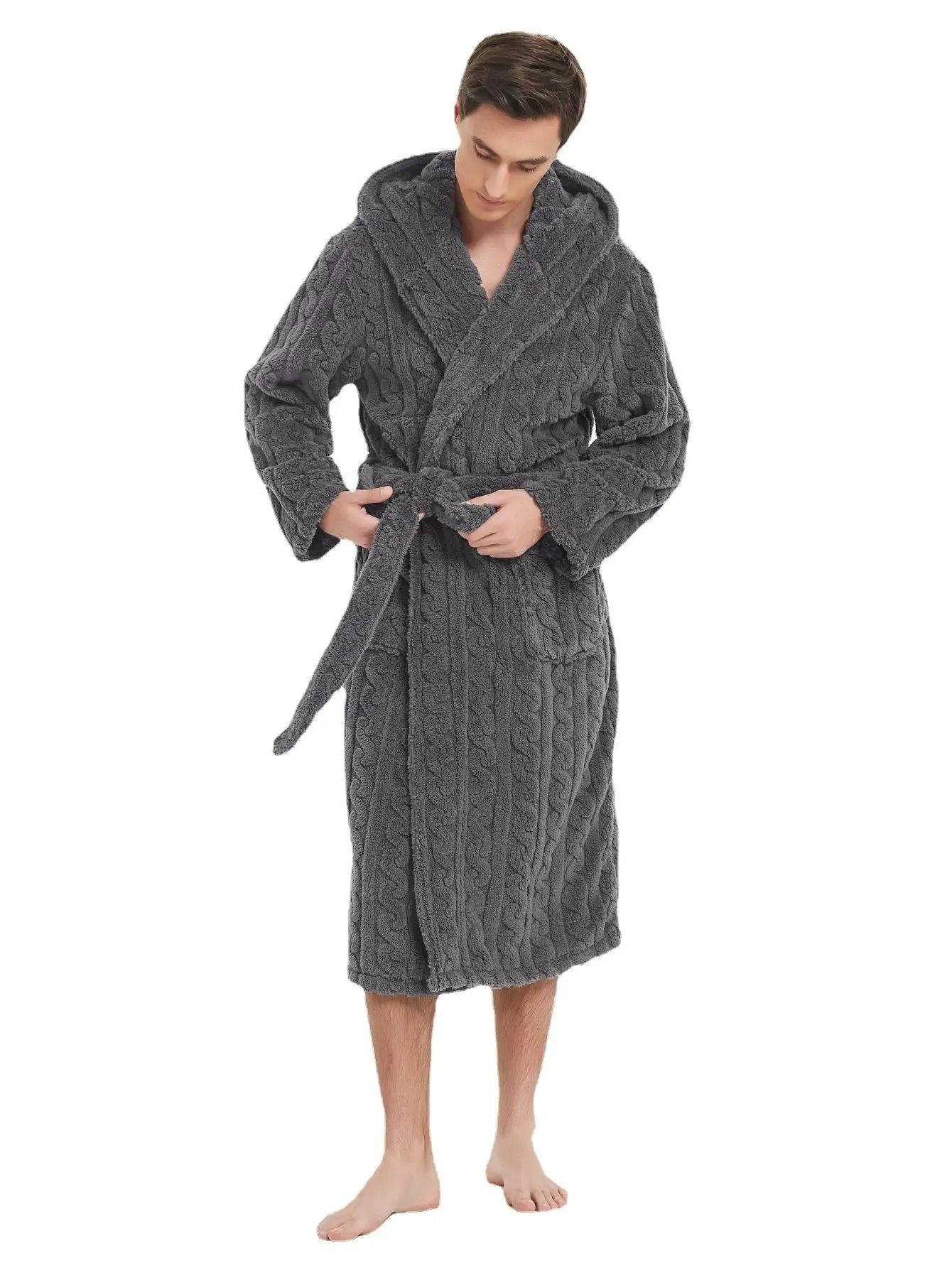 Luxurious Thickened Jacquard Hooded Couple's Robe