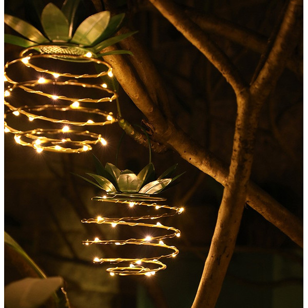 Elegant Solar Pineapple Lantern with LED Lights - Stainless Steel, Metal, and Copper, Perfect for Garden Decor