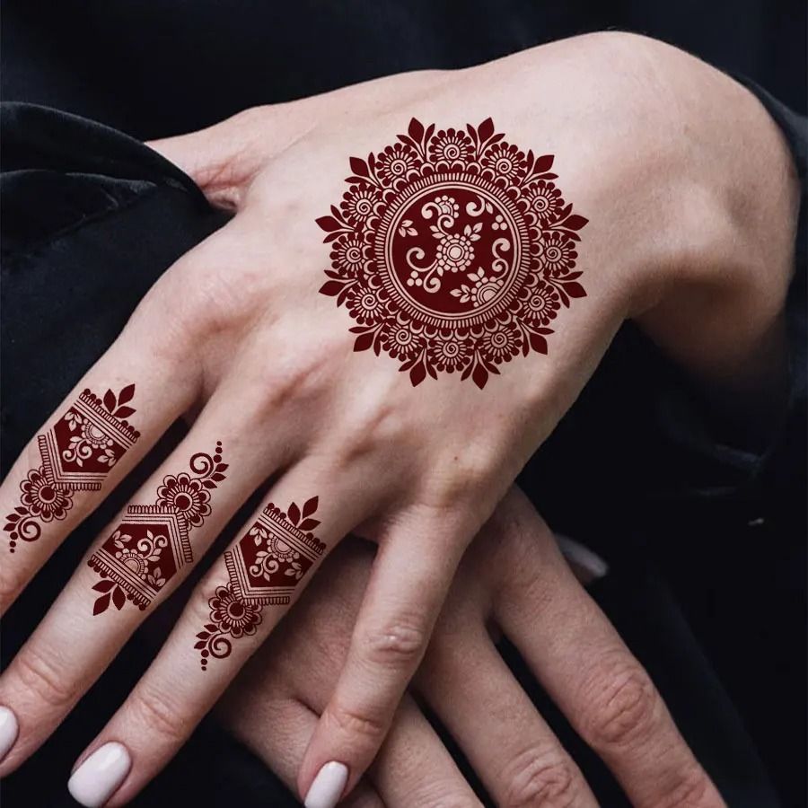 ElegantBloom Henna Tattoo Stickers Brown Temporary Mehndi Tattoos Floral Hand and Foot Body Art
