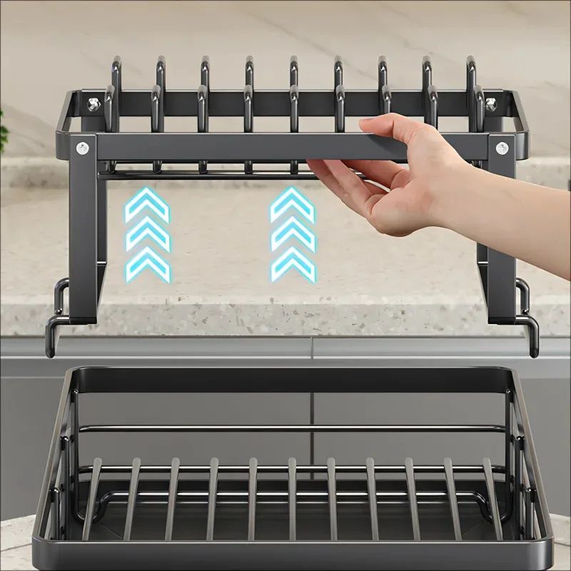Adjustable Over Sink Dish Drying Rack with Drainboard