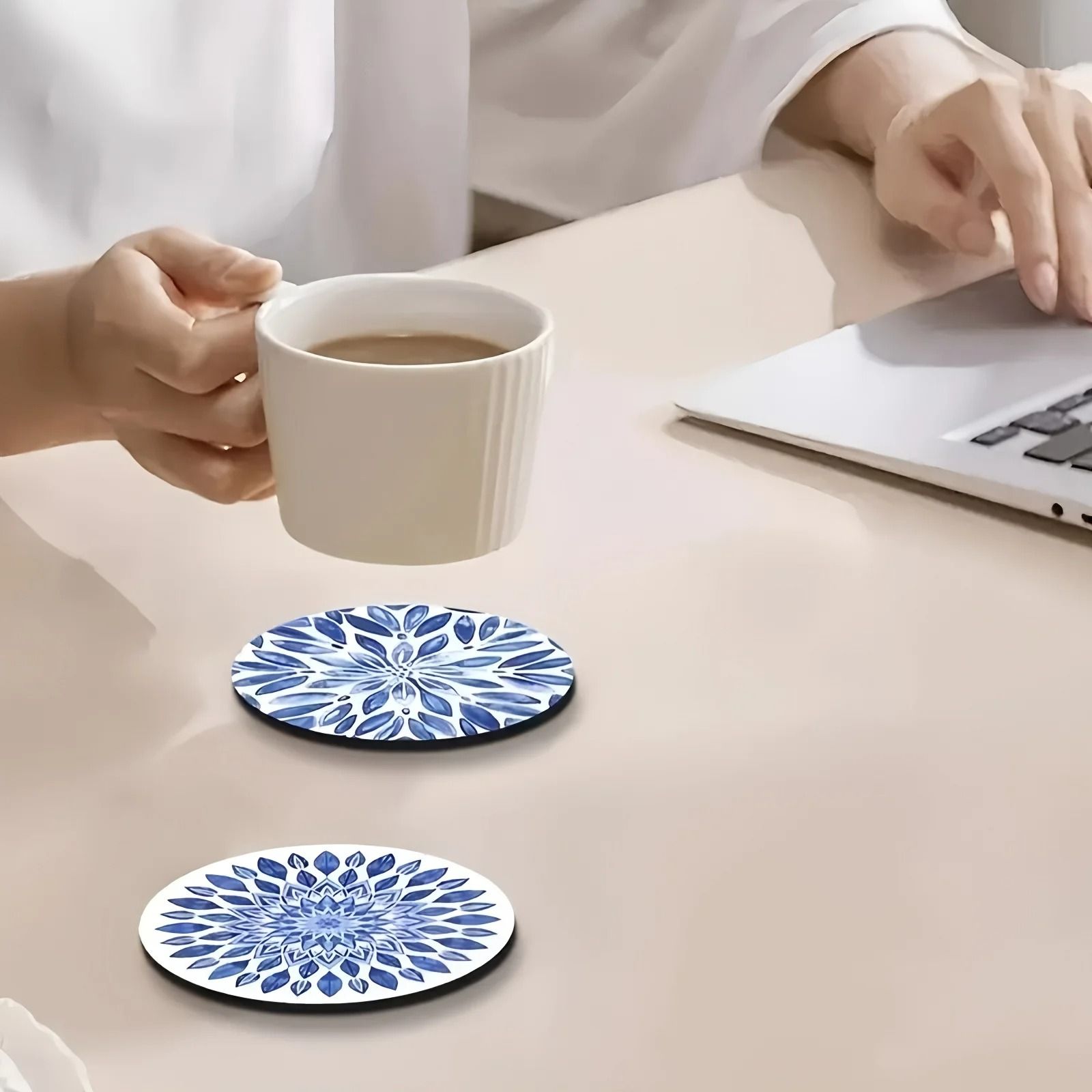 Celadon Style Wooden Coaster Set Heat Resistant Table Mat Decor for Home and Office
