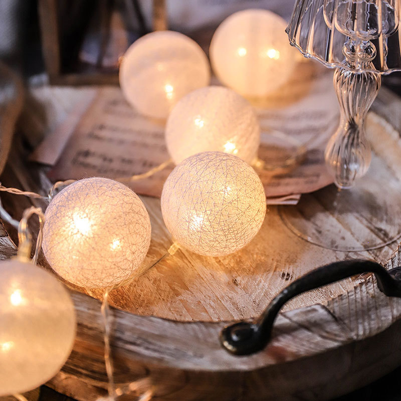 LED Battery Powered Cotton Balls Fairy String, Christmas Novelty Lamp Chain, Home Outdoor Garland, Wedding Party Lightso