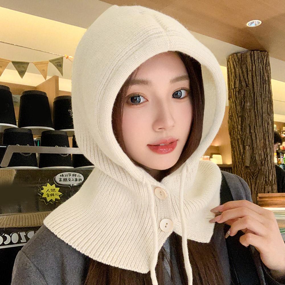 Winter Ski Mask with Warm Scarf – Hooded Balaclava Knit Beanie Hat with Thick Drawstring