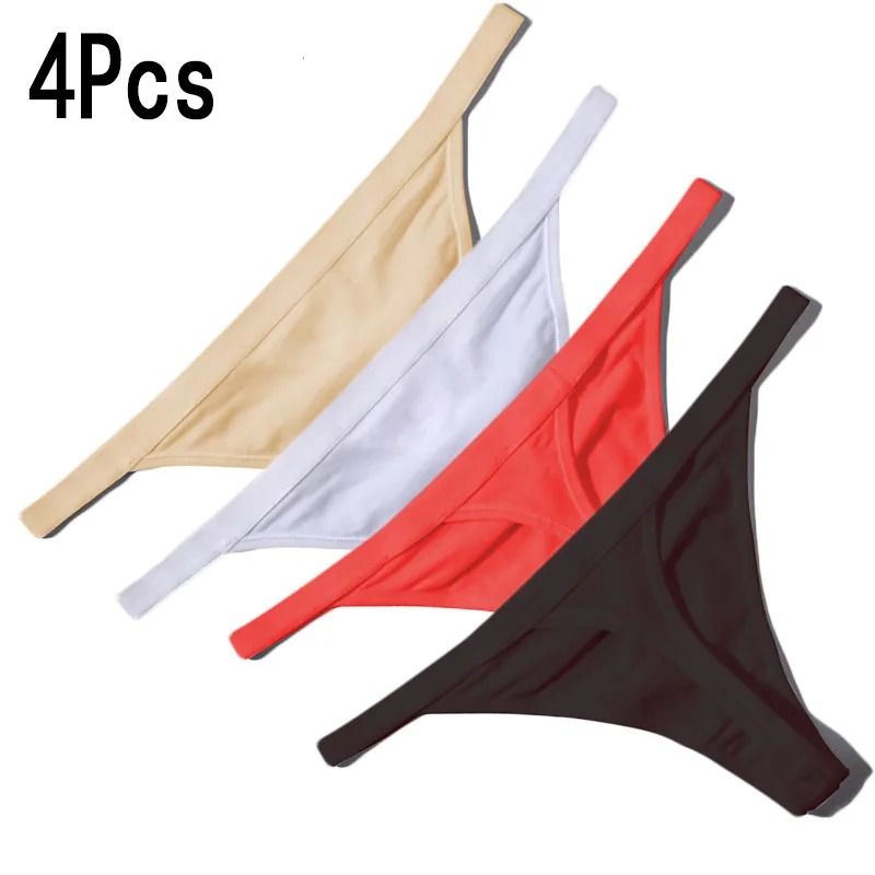 Women Cotton Thong Underwear 4 Pack Breathable Comfortable