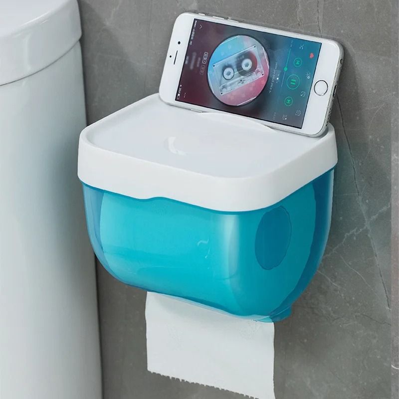 Waterproof Wall Mount Toilet Paper Holder Shelf and Storage Box Rack