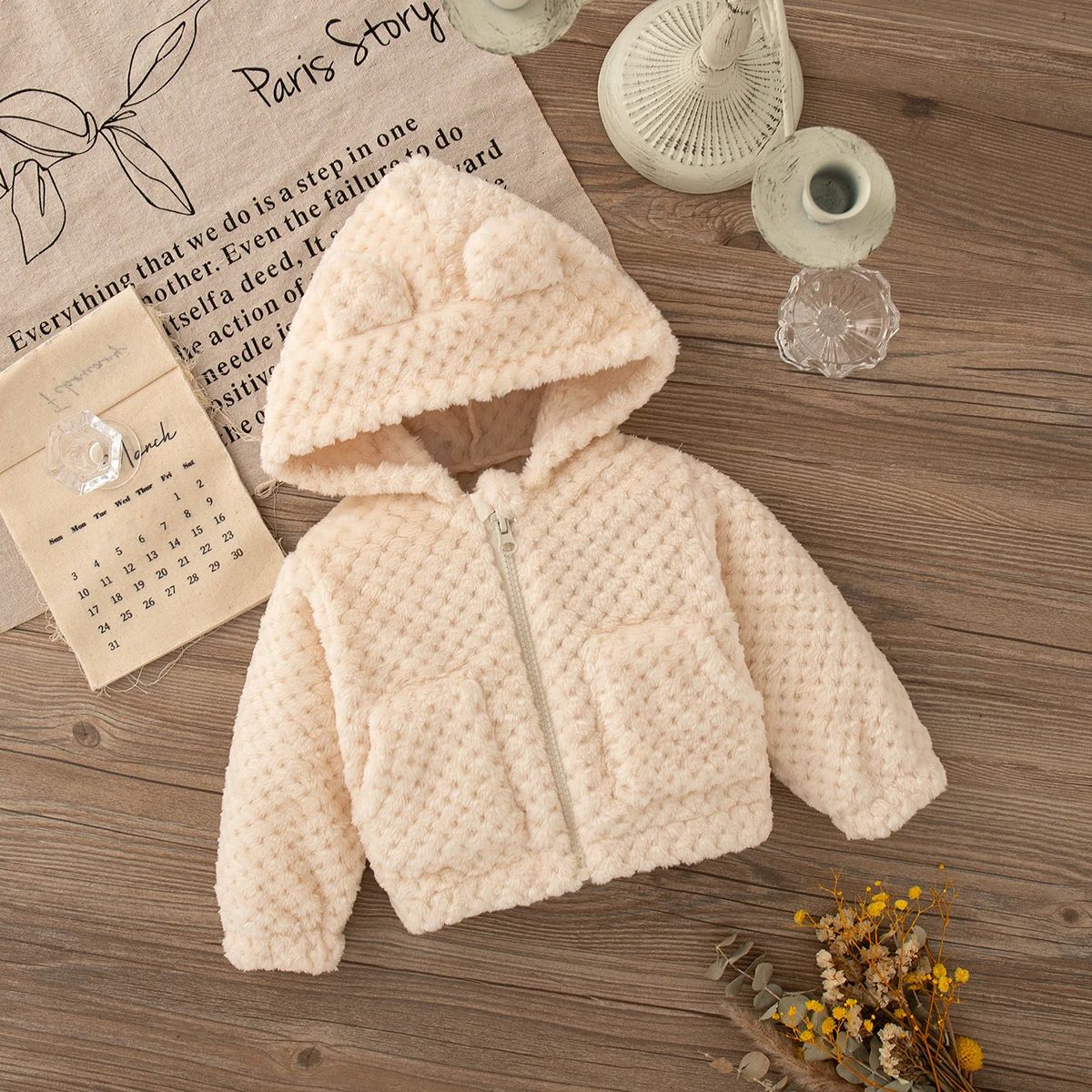 Cozy Pink Hooded Plush Zip Jacket for Baby Girls