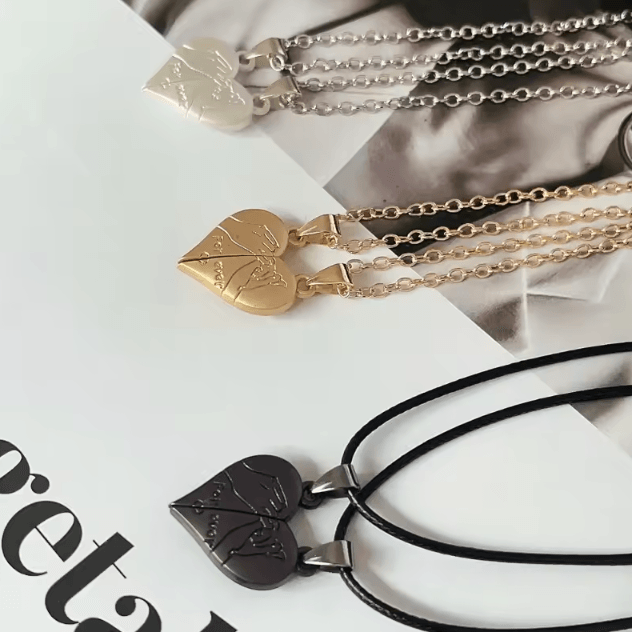 HeartbeatUnion Magnetic Couple Pendant Necklace – Electrocardiogram Heart Jewelry Gift Set