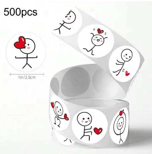 Matchstick People Thumbs-Up Stickers – 500pcs/Roll Self-Adhesive PVC Labels