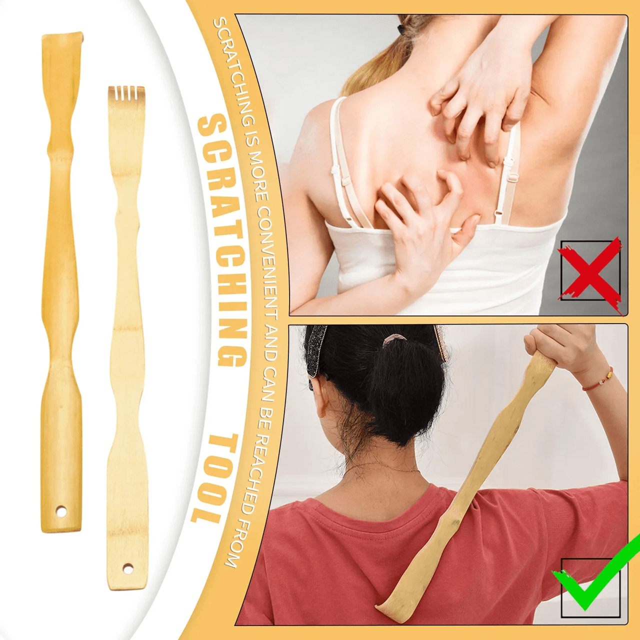 Bamboo Back Scratcher Massage Stick Long Handle Body Massager
