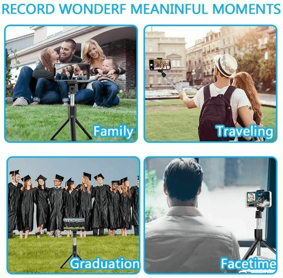 Bluetooth Selfie Stick Tripod Stand, Extendable Remote Desktop Cell Phone Holder, Adjustable Lightweight Travel Tripod