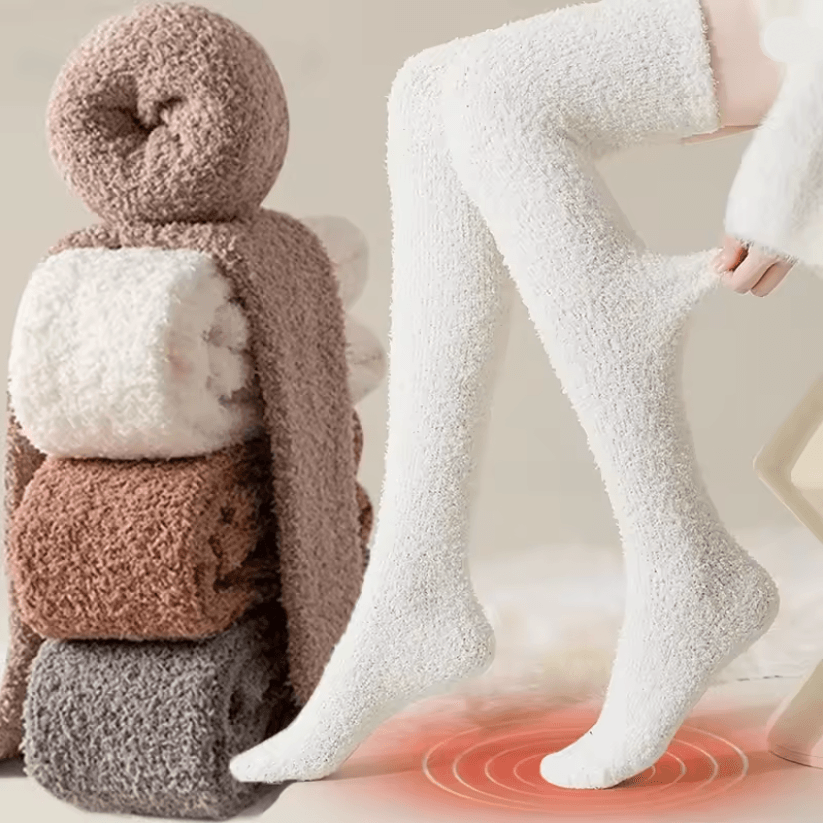 CozyFleece Thigh High Coral Fleece Socks for Women
