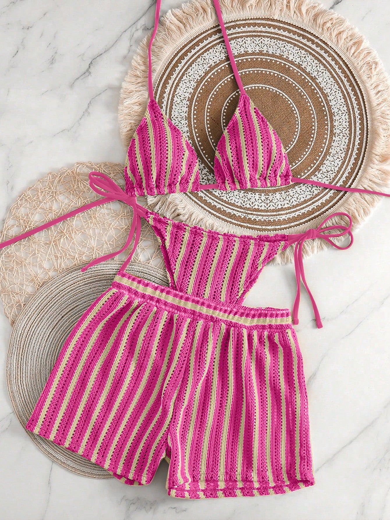 Mesh Tie Up Bikini Set with High Cut Bottoms