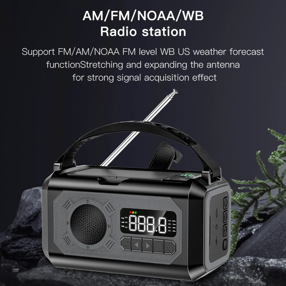 Solar Hand Crank Emergency Weather Radio with Dual Solar Panels and LED Reading Lamp