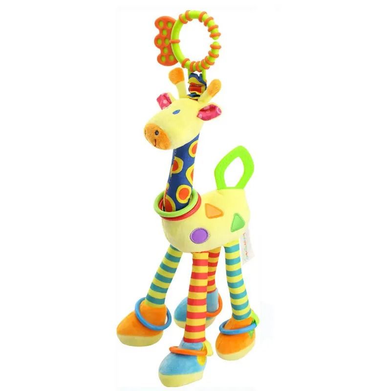 New Soft Cute Giraffe Animal Handbells Rattles Plush Infant Handle Toy with Teether