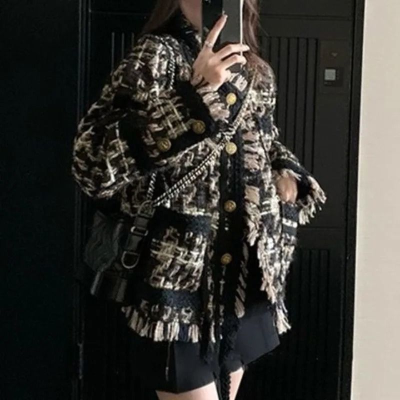 Korean Chic Tweed Tassel Jacket | Plaid Spring & Autumn Blazer