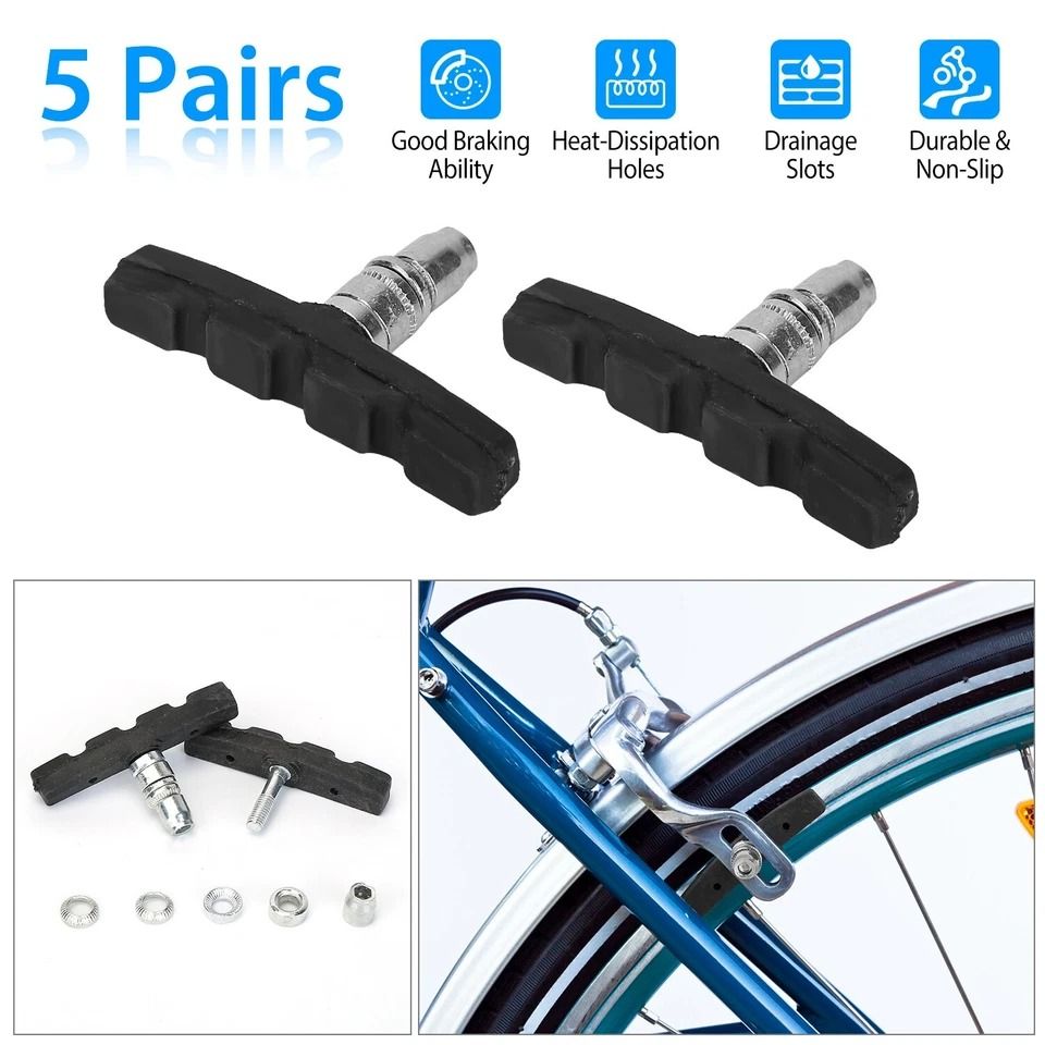 V Brake Pads Cycling Bike Shoes Pads Non-Slip, Bicycle Stop Caliper, Rim Brake Blocks Set