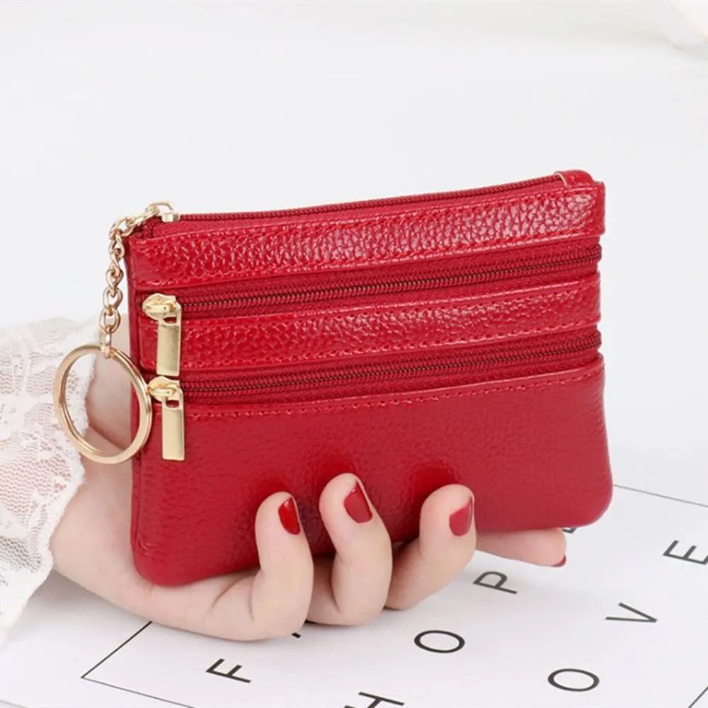 Double Zipper Heart Detail Mini Coin Purse