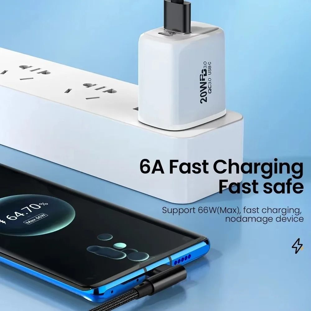 66W 6A High-Power 90-Degree Elbow Fast Charging USB-C Cable