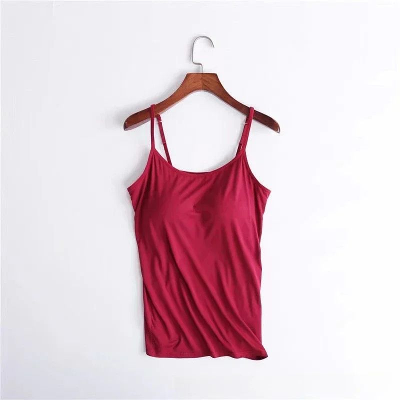 Womens Solid Padded Spaghetti Strap Cami – Built-In Bra Sexy Slim Tank Top 2024