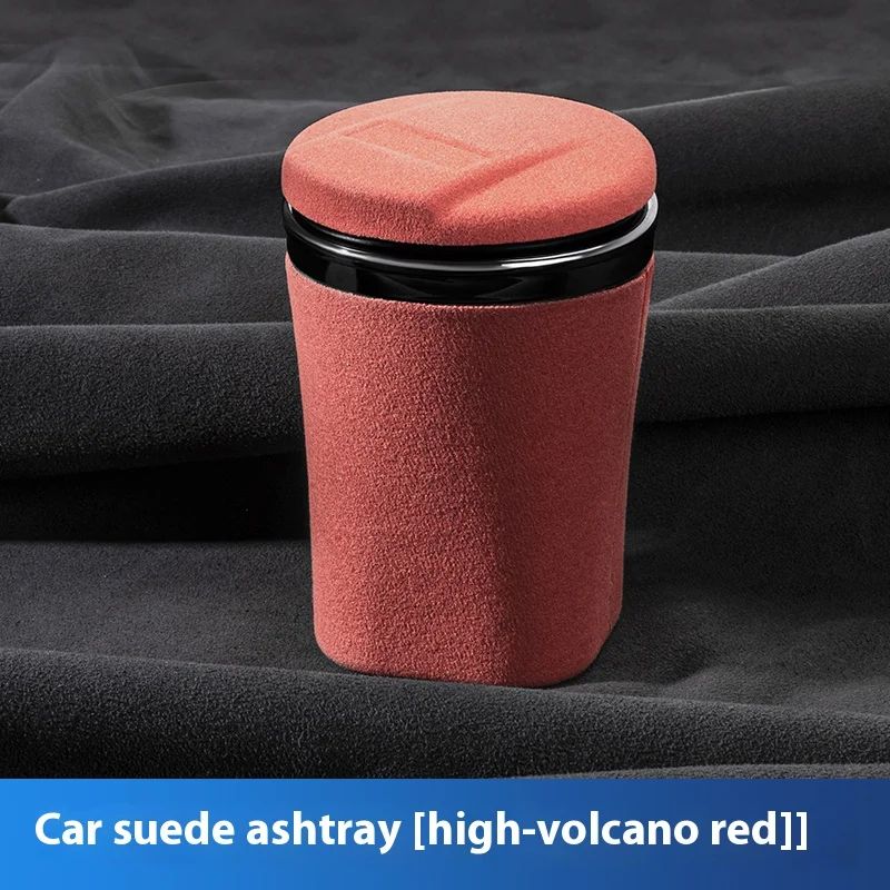 Luxury Suede Leather LED Car Ashtray With Ceramic Liner