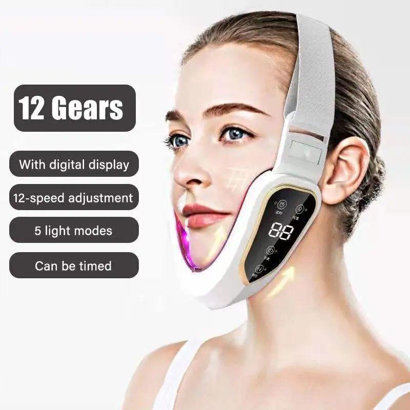 Facial Slimming Vibration Massager with LED Photon Therapy, Heated V Face Lifting Device for Double Chin Reduction