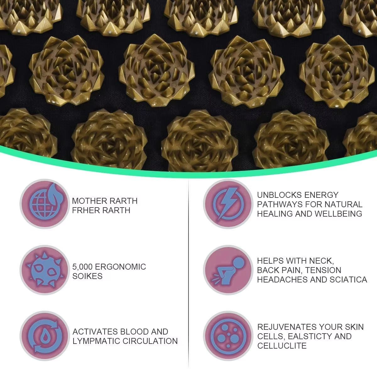 Acupressure Yoga Mat with Spike Cushion Kuznetsov Style Applicator for Full Body Massage and Fitness Recovery