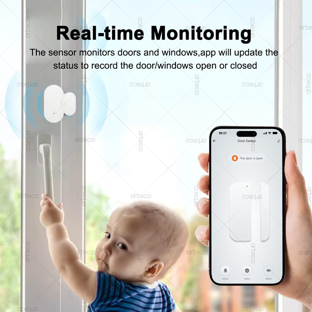 Smart Door & Window Sensor for Home Security Magnetic Contact Detector, No Gateway Required