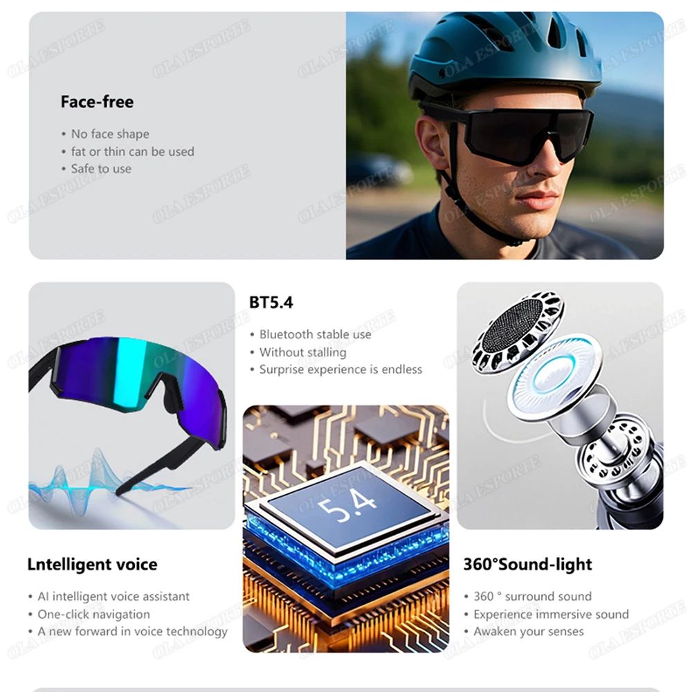 Outdoor Bluetooth Audio Smart Glasses UV Protection Sports Sunglasses