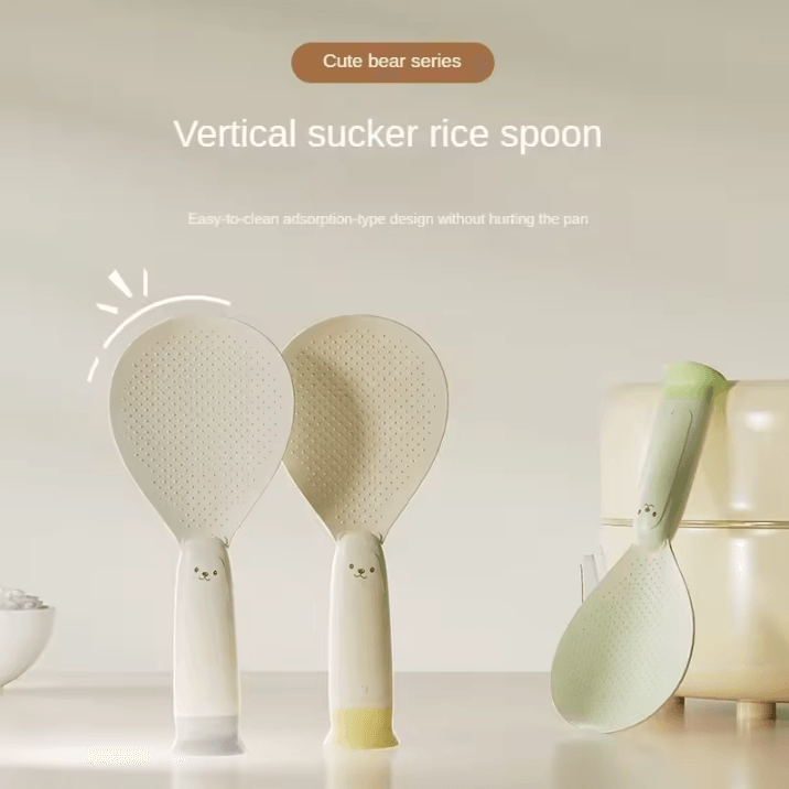 Heat-Resistant Standing Rice Spoon – Non-Stick Rice Paddle with Suction Cup Base
