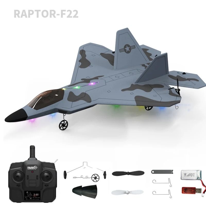 2024 F22S RC Airplane 24G 4 Channel Foam Warplane with LED and Gyroscope