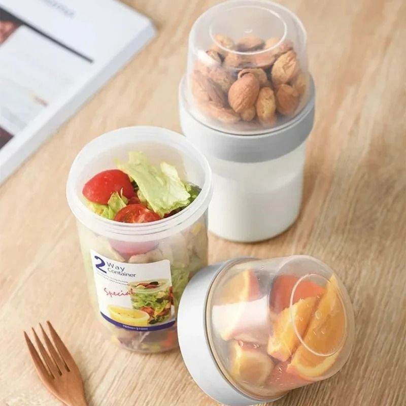 Portable Breakfast Bowl with Lid and Fork Yogurt Oatmeal Salad Lunch Cup