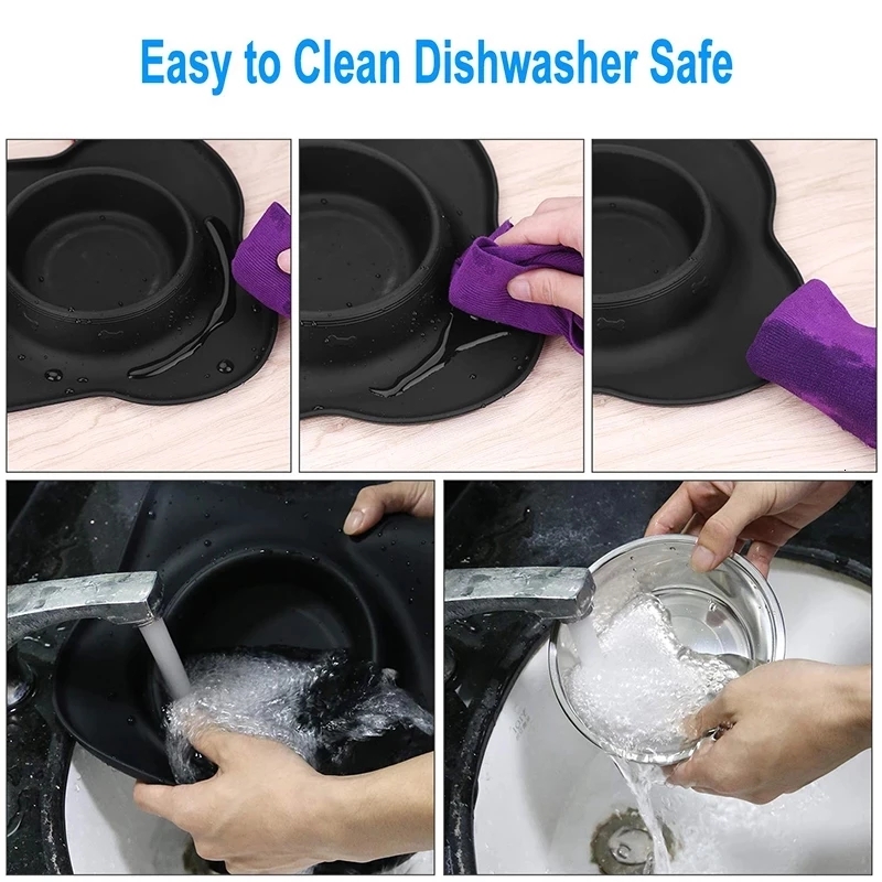 Double Dog Bowl Stainless Steel Pet Feeding Station with Non Slip Silicone Mat
