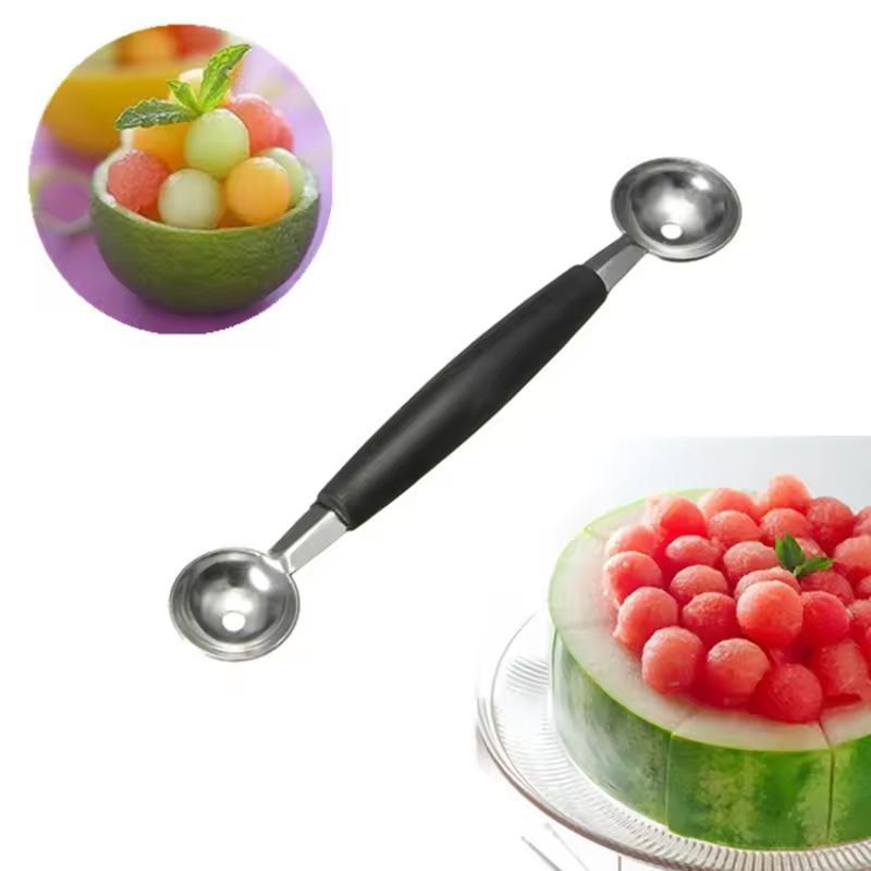 Premium Double-Ended Melon Baller & Ice-Cream Scoop - Stainless Steel Fruit Ball Spoon