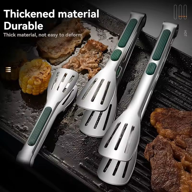 Non-Slip Stainless Steel Food Tongs for Cooking and Grilling