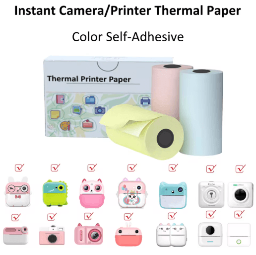 Kids Instant Camera Thermal Paper Refill Rolls, BPA-Free 57by25mm (White, Non-Adhesive)