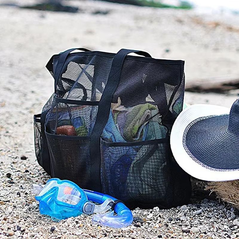 Extra Large Foldable Beach Bag with Mesh Breathable Panels and Zippered Side Pockets