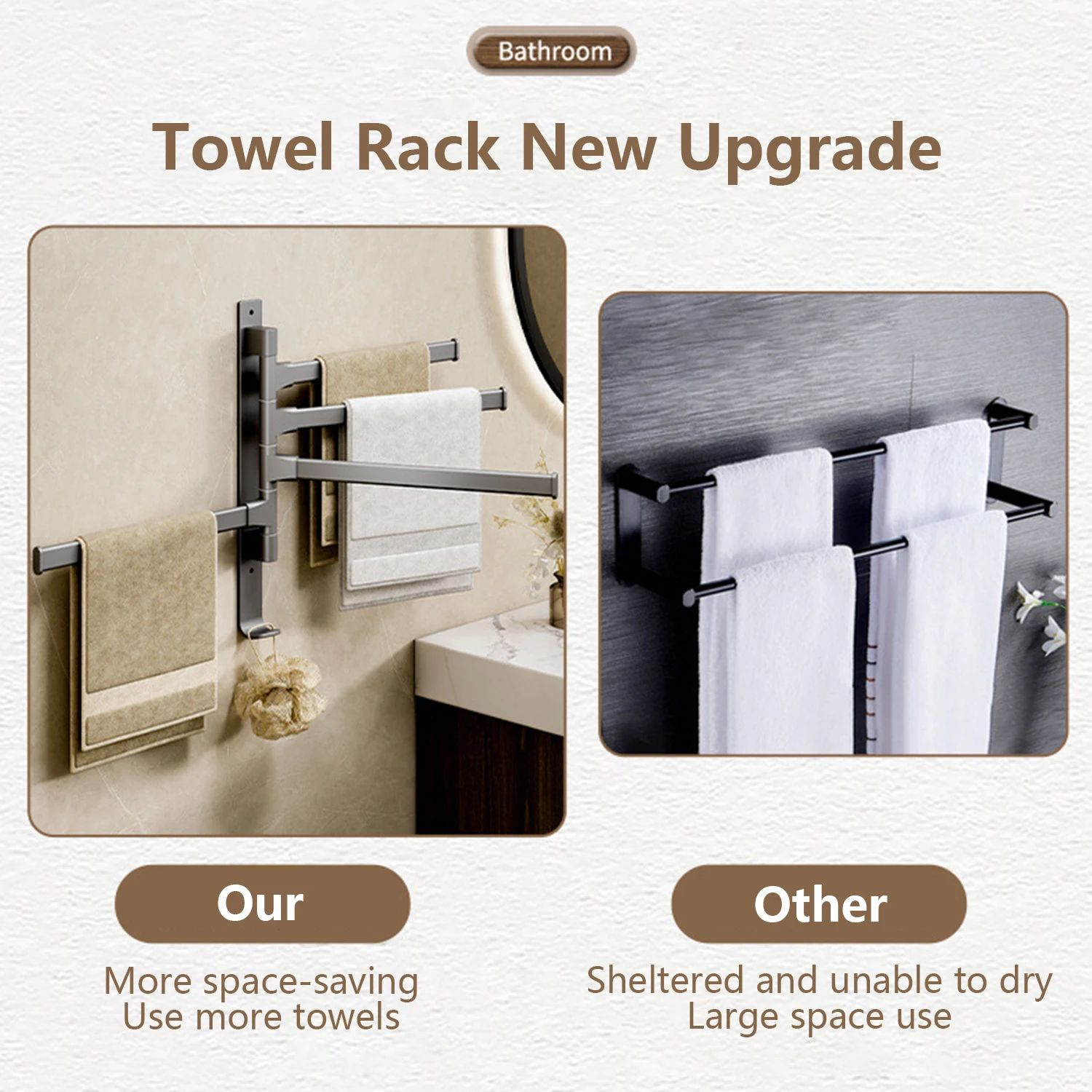 360° Rotating Aluminum Towel Rack Wall Mounted Space-Saving Multi-Bar Towel Holder