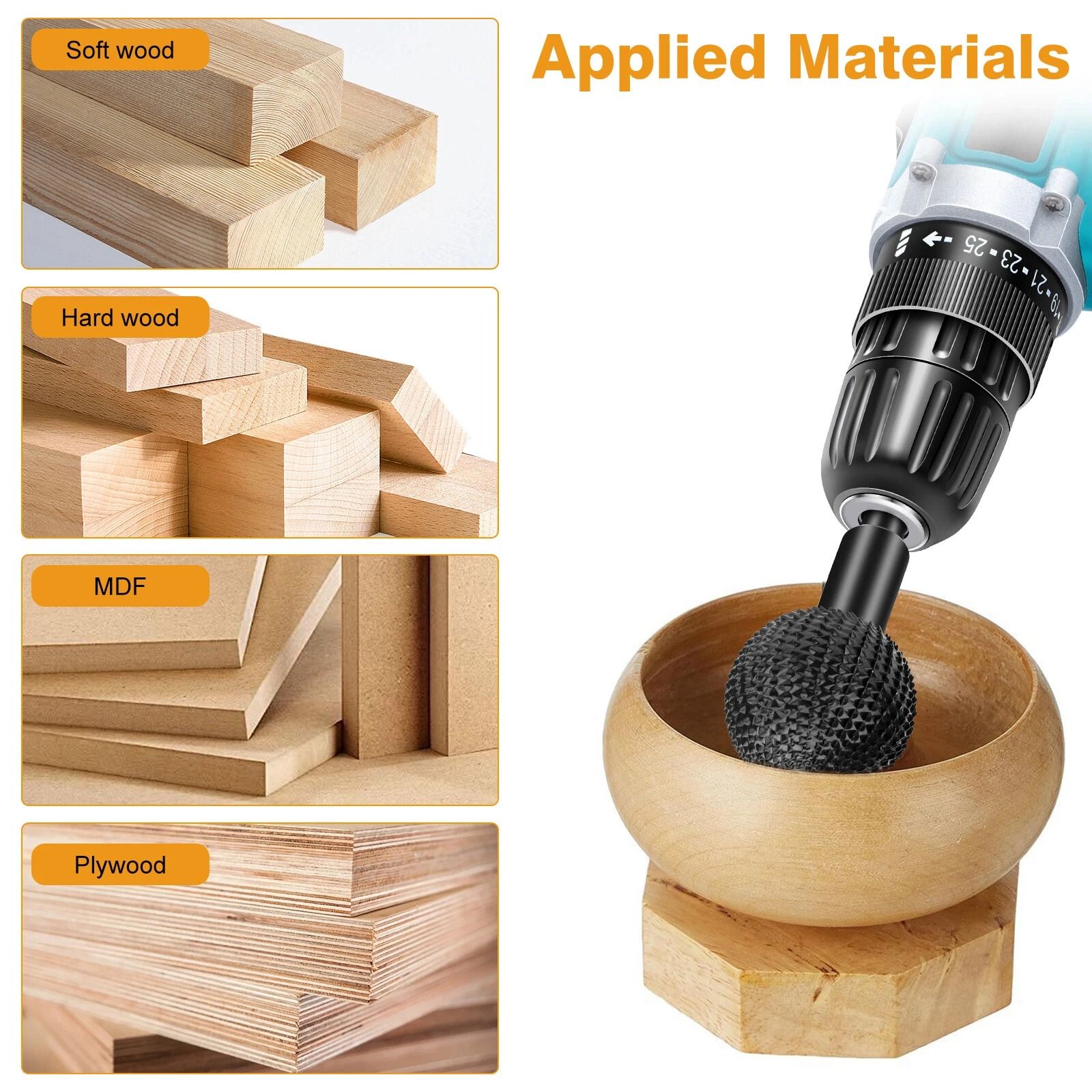 Shank Sphere Rotary Burr Set Carbon Steel Wood Carving & Metal Shaping Tool
