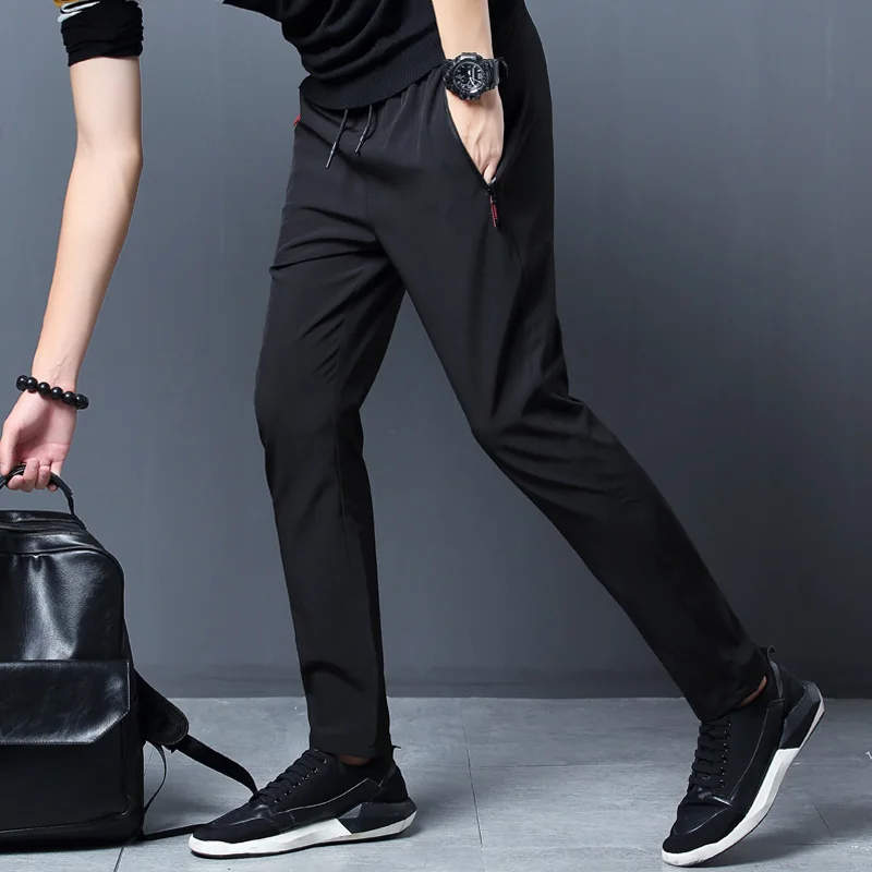 Men's Casual Pants Straight Slim Fit Elastic Waist Joggers, Stylish Korean Trousers for Everyday Comfort as