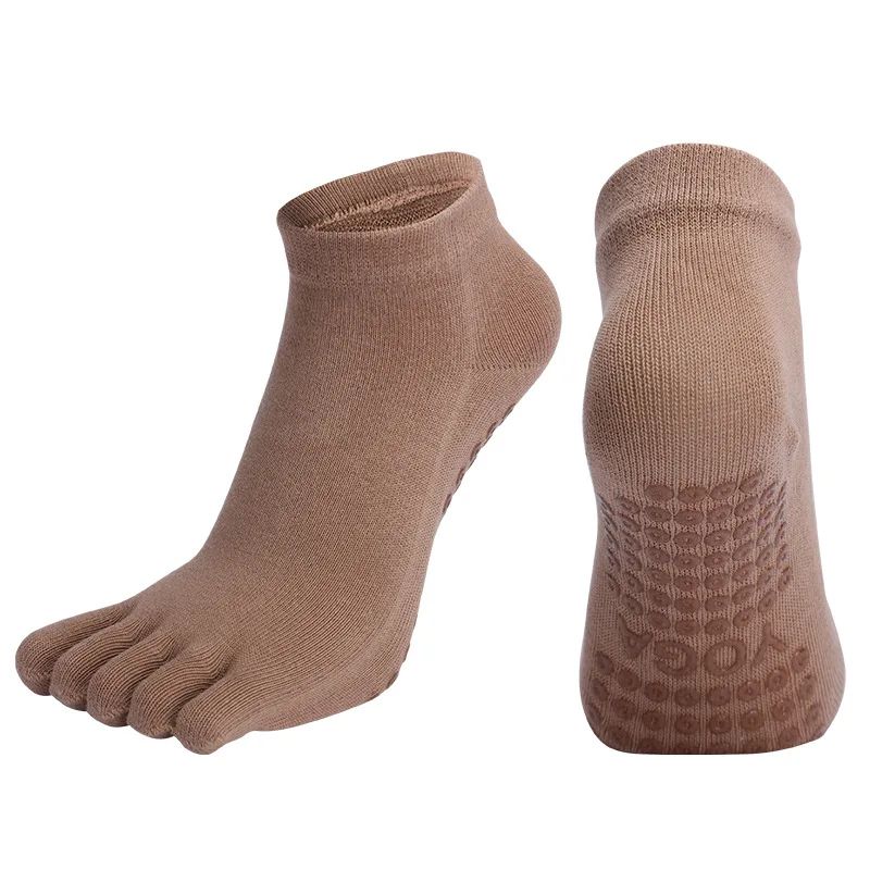 Womens Cotton Five-Toe Non-Slip Yoga Socks – Breathable Quick-Dry Pilates & Dance Fitness Grip Socks