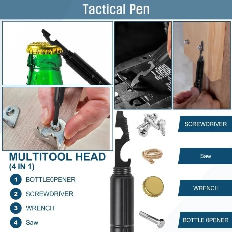 10 In 1 Tactical Multi Function Survival Pen With Flashlight Screwdriver And Bottle Opener