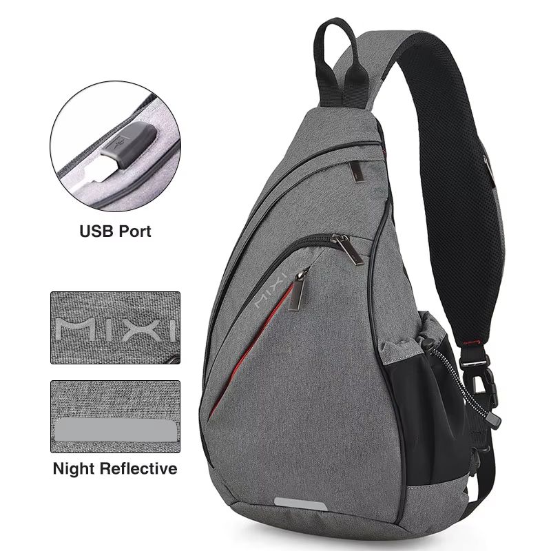 Mixi USB Sling Crossbody Backpack – One-Shoulder Sports Bag for Men, Women, Students & Travel